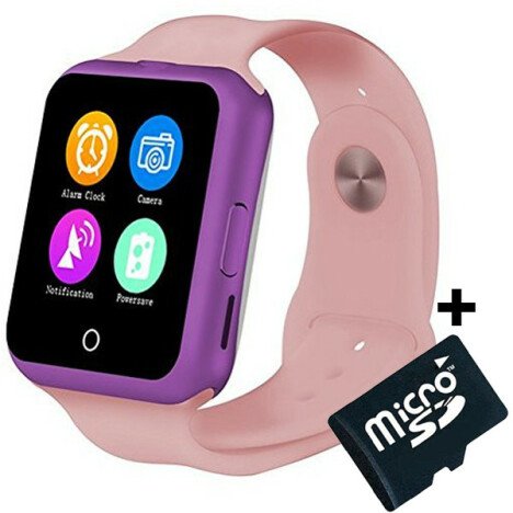 Ceas Smartwatch cu Telefon iUni V88, 1.22 inch, BT, 64MB RAM, 128MB ROM, Roz + Card MicroSD 4GB Cado
